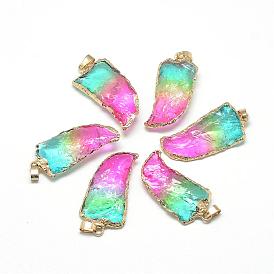Natural Gemstone Pendants, with Brass Findings, Golden