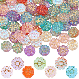 100шт. стеклянных бусин, покрытых запеченной краской и инкрустированных золотистым металлом, цветок