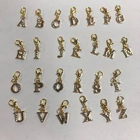 26 pcs colgante de aleación de diamantes de imitación doecarotions, letra a Z ~, con broches de langosta de la aleación de la garra