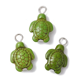 Dyed Synthetic Turquoise Pendants, Sea Turtle Charms with Iron Loops, Platinum