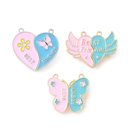 Сплав жемчужно-розовый и небесно-голубой эмалевые разделенные подвески, сердце бабочка лучший друг талисманы, с магнитным
