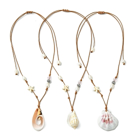 Shell Pendant Necklaces, Waxed Polyester Cord for Women