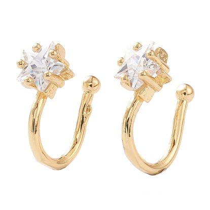 Brass Micro Pave Clear Cubic Zirconia Cuff Earrings, Long-Lasting Plated, Star