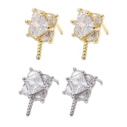 Rack Plating Brass Micro Pave Cubic Zirconia Studs Earrings Fiinding, Square