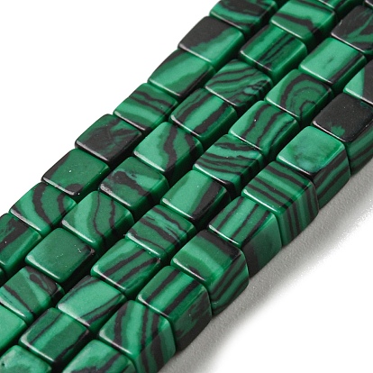 Perles synthétiques malachite brins, teint, cube