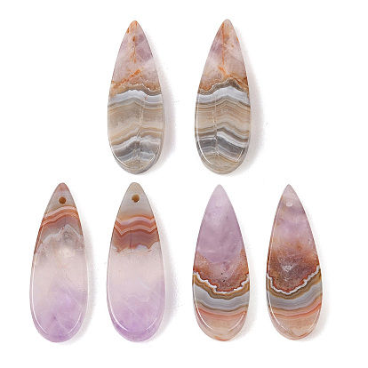 Подвески из натурального аметиста и кружевного агата, слезинки