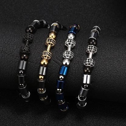 Alloy Bead Beaded Bracelets, Column and Dumbbell
