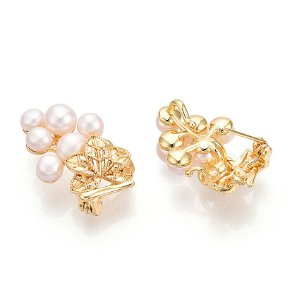 Natural Pearl Grape Brooches for Women, Brass Pins