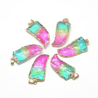Natural Gemstone Pendants, with Brass Findings, Golden