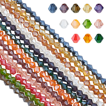 Electroplate Glass Beads Strands, Pearl Luster Plated, Faceted, Bicone