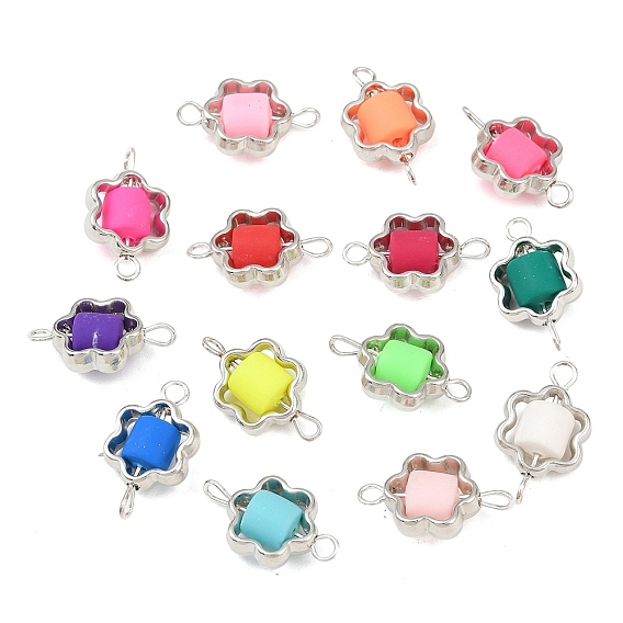 Пластиковая рамка ccb с бусинами из полимерной глины, подвесками-соединителями в виде цветочков, с латунными двойными петлями, платина