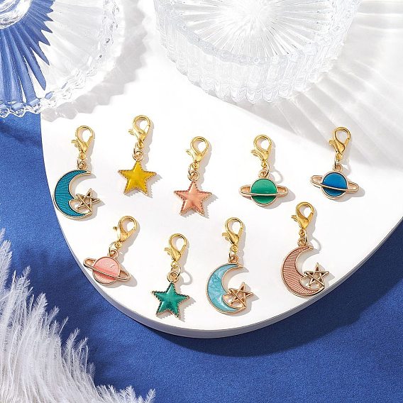 Подвески из сплава с эмалью, Сплав с застежками когтя омара, луна, звезда и планета