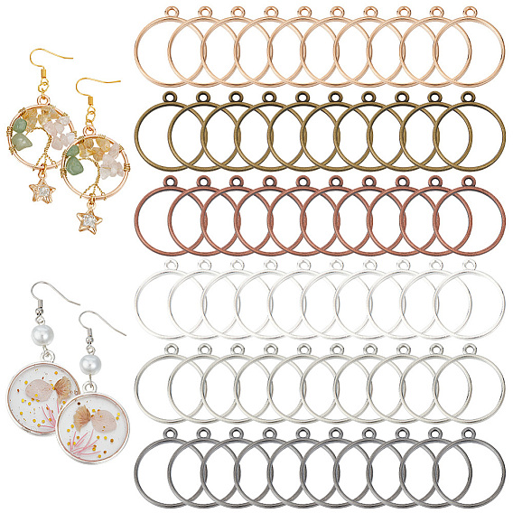 60 шт. 6 цвета сплава открытая задняя часть подвески безель, для diy уф смолы, эпоксидная смола, плоско-круглые