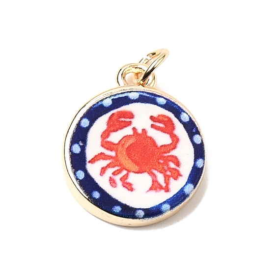 Латунь эмаль подвески, плоские круглые подвески с рисунком краба