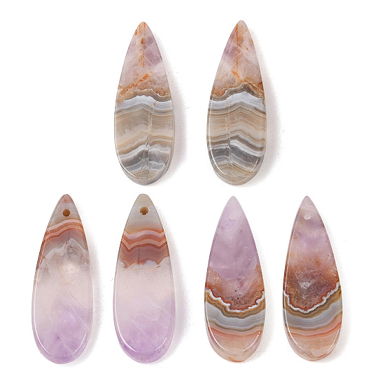 Подвески из натурального аметиста и кружевного агата, слезинки