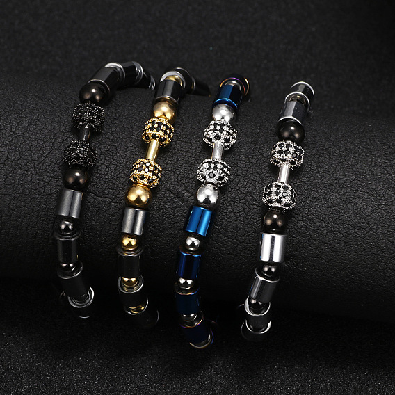 Alloy Bead Beaded Bracelets, Column and Dumbbell