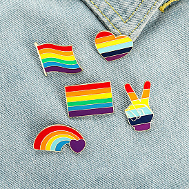 Colorful Rainbow Bridge Heart-Shaped Brooch Pin with Painted Badge