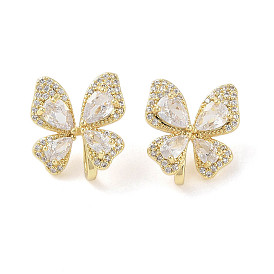 Butterfly Brass Micro Pave Clear Cubic Zirconia Stud Earrings with Glass for Women