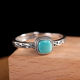 Искусственная бирюза с 925 кольцами из стерлингового серебра, античное серебро