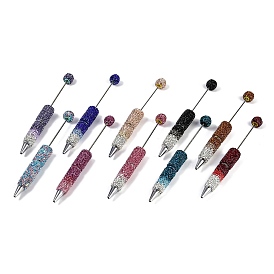 Iron Beadable Pen, Ball-Point Pen, with Polymer Clay Rhinestone, for DIY Personalized Pen with Jewelry Beads, Random Underlay