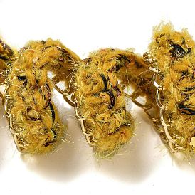 Ribete de encaje de crochet de poliéster, Adorno decorativo tejido con cadena de aluminio en tono dorado y lentejuelas de PVC., para ropa vestido de novia