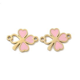 304 Stainless Steel Pink Enamel Shamrock Connector Charms, Clover Links