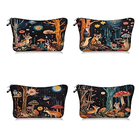 Deer in the Forest Print Polyester Cosmetic Zipper Pouches, Waterproof Clutch Bag, Toilet Bag for Women