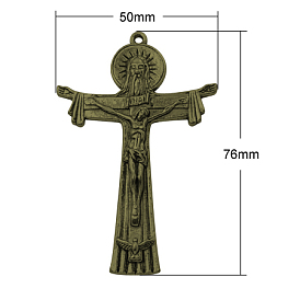 Estilo tibetano aleación cruz crucifijo colgantes grandes, para la Pascua, sin plomo y cadmio, 76x50x5 mm, agujero: 2.5 mm