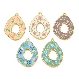 Печатные 304 подвески из нержавеющей стали, овальные с цветком, вакуумное покрытие pvd, реальный 18 k позолоченный