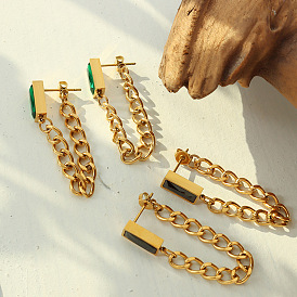 American magazine zircon square chain earrings with the same style earrings women's titanium steel 18k gold earrings long