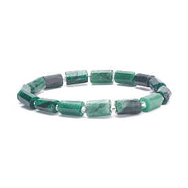 Natural Emerald Column Beaded Stretch Bracelet, Gemstone Jewelry for Women