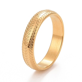 Ion Plating(IP) 304 Stainless Steel Leaf Pattern Flat Ring for Women