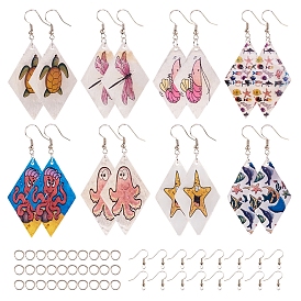 SUNNYCLUE DIY Earring Making, Printed Capiz Shell Pendants, Single-Sided Printed, with Brass Earring Hooks