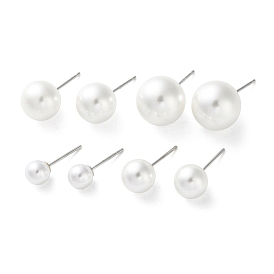 Imitation Pearl Stud Earrings, with 999 Sterling Silver Pins, Round