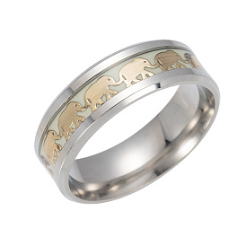 201 Stainless Steel Wide Band Finger Rings, Luminous, Elephant