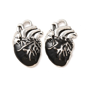 Alloy Enamel Pendants, Antique Silver, Coffin/Heart Charm