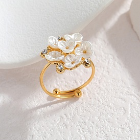 304 палец кольца из нержавеющей стали, цветок, с смолой и стразами для женщин