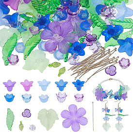 DIY Flower Leaf Finding Kits, Including Transparent Acrylic Pendants, Acrylic Beads Caps
