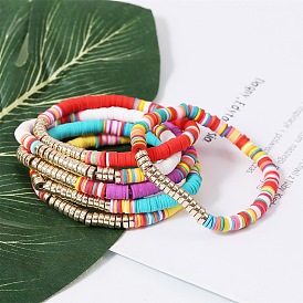Bracelet de perles de style bohème avec élasticité multicouche et perles de riz de couleurs mélangées