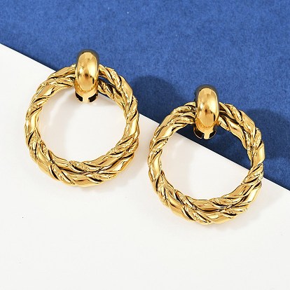 304 серьги-гвоздики с витым кольцом из нержавеющей стали