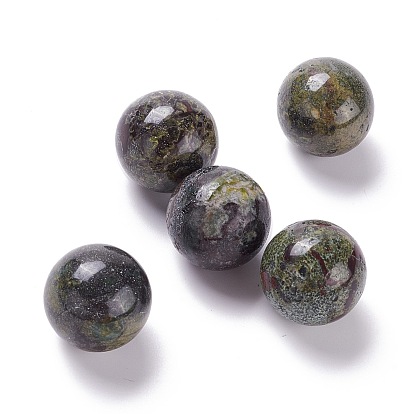 Natural Dragon Bloodstone Beads, No Hole/Undrilled, for Wire Wrapped Pendant Making, Round