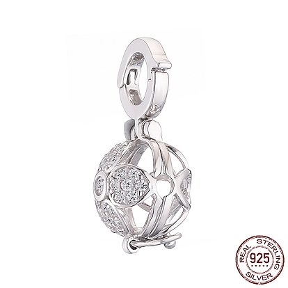 925 Sterling Silver Micro Pave Cubic Zirconia Bead Cage Pendants, Flower