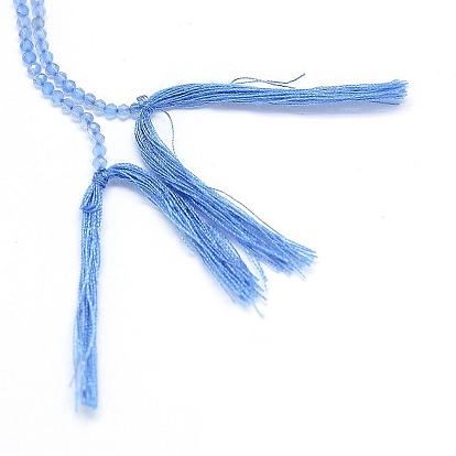 Natural Blue Chalcedony Bead Strands, Faceted, Dyed, Round