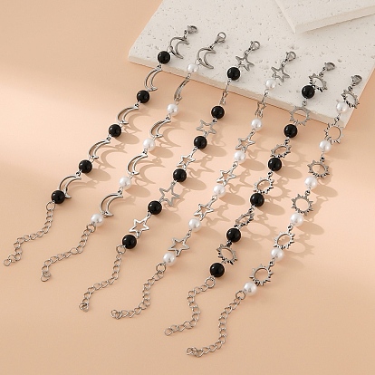 Из нержавеющей стали браслеты из бисера, с пластиковыми бусинами из искусственного жемчуга