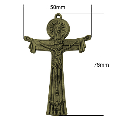 Tibetan Style Alloy Crucifix Cross Big Pendants, For Easter, Cadmium Free & Lead Free, 76x50x5mm, Hole: 2.5mm
