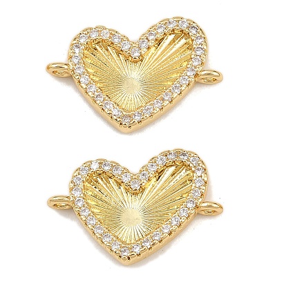 Шармы-соединители из латуни с паве из кубического циркония, сердечные ссылки, без свинца и без кадмия, долговечный, реальный 18 k позолоченный, стойки покрытие