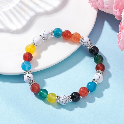 Браслеты из натурального агета и синтетического говлита с бусинами для женщин, круглые, с латунным