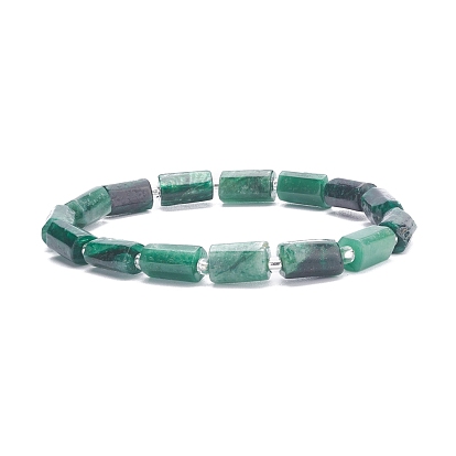 Natural Emerald Column Beaded Stretch Bracelet, Gemstone Jewelry for Women