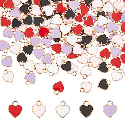 150 pcs 5 colores dijes de esmalte de aleación chapados en oro claro, corazón