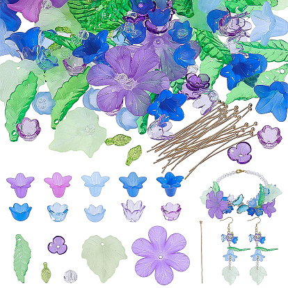 DIY Flower Leaf Finding Kits, Including Transparent Acrylic Pendants, Acrylic Beads Caps